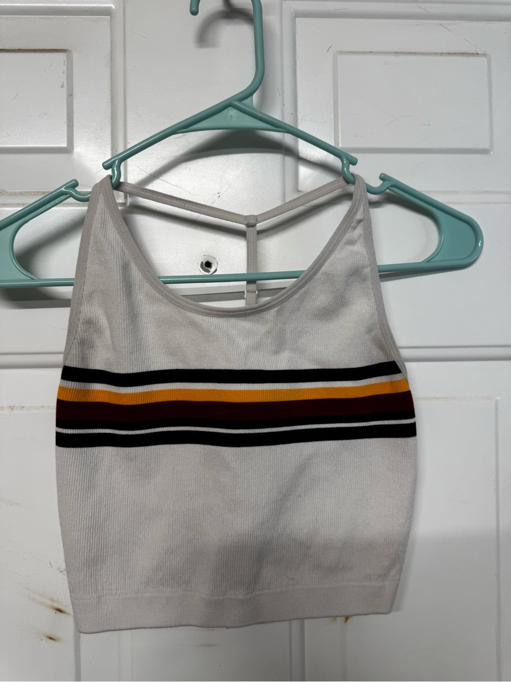 Colsie White Strappy Crop Camisole with Black, Mustard & Brown Stripes